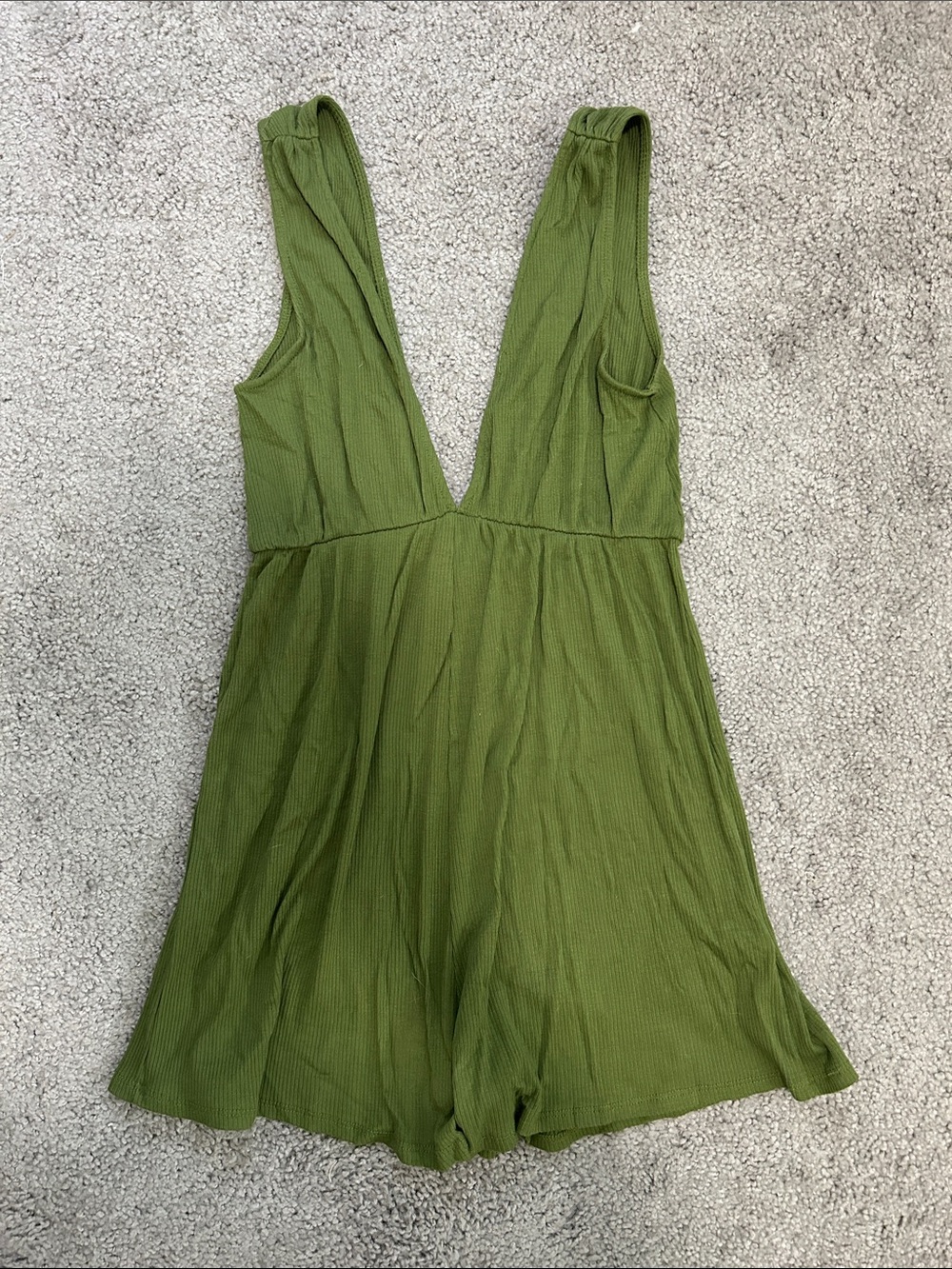 Urban Outfitters Olive Green Ribbed Deep V Romper